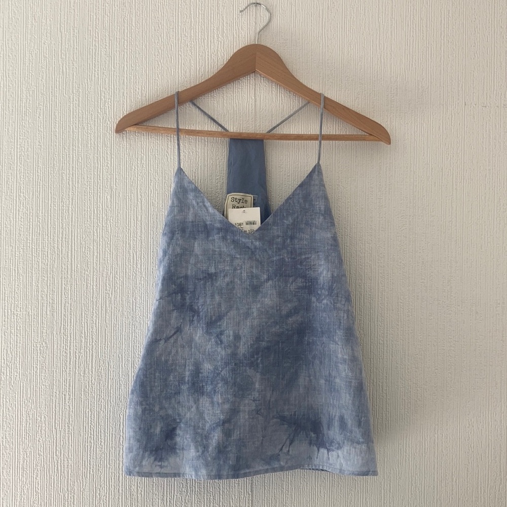 Zen Island Levee Denim Blue Tie Dye Flowy Tank